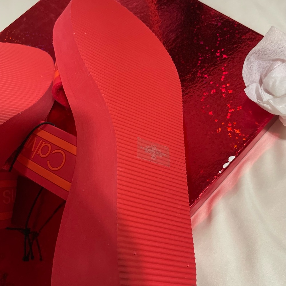Calvin Klein Logo Strap Wedge Sandal Red and Orange - Picture 5 of 11